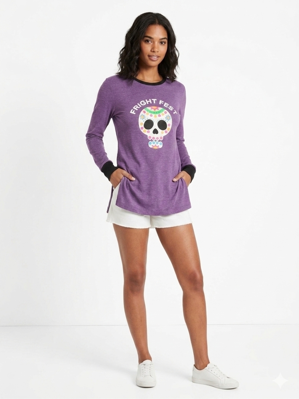 Fright Fest Purple Graphic Long-Sleeve Top Up To Size 3XL
